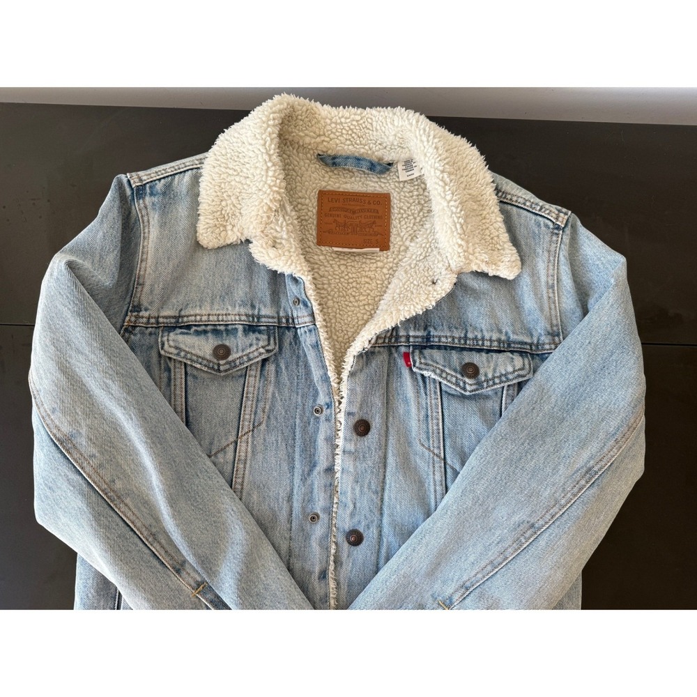 Levis Premium Mens Type III Sherpa Trucker Jacket Light Wash Denim Small S
